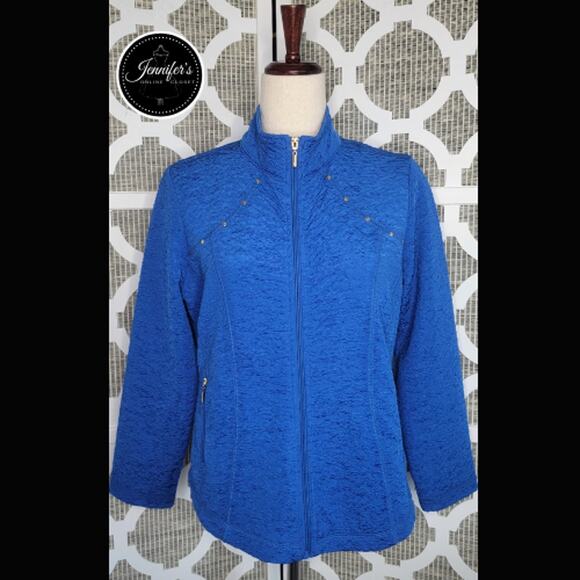 Draper's & Damon's Blue Crinkle 2-Piece Top and Jacket Set Size PM - Picture 1 of 15